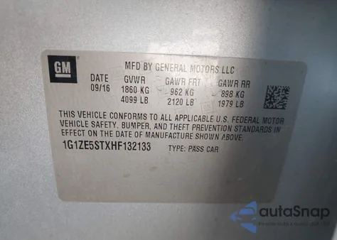 2017 Chevrolet Malibu 1Lt z USA, uszkodzony, nr VIN 1G1ZE5STXHF132133